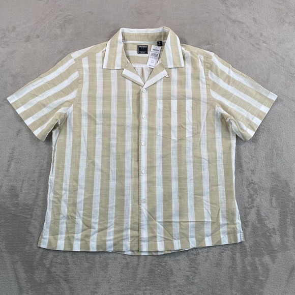Todd Snyder Summerweight Camp Shirt Men Medium Khaki Striped Loop Collar NWT - Picture 4 of 8
